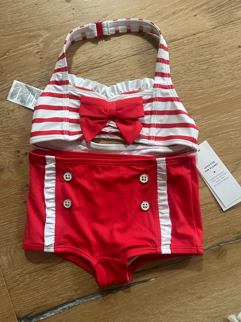 Janie and Jack Girls Red Striped Two-Piece Swim Set with Bow